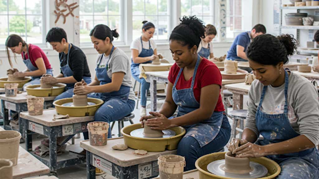 An AI generated image of a pottery class