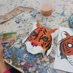 The sketch and the finished mask one of the creative projects completed in Children's Summer Camp